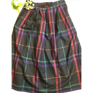 Liz Claiborne Wool Skirt Vintage Plaid Midi Made In USA 10 Classic Preppy Lady